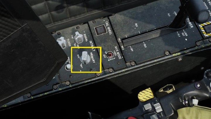 Brighten the main PRIMARY lighting on the left console to calibrate the helmet sight - DCS AH-64D Apache: Cold Start - flight preparation - Flight and Navigation - DCS AH-64 Apache Guide