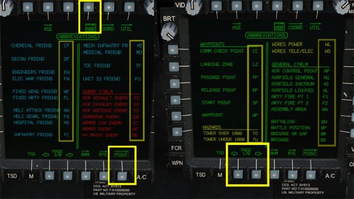 Press the POINT button, then the ABR button - DCS AH-64D Apache: Basic GPS Navigation and map points - Flight and Navigation - DCS AH-64 Apache Guide