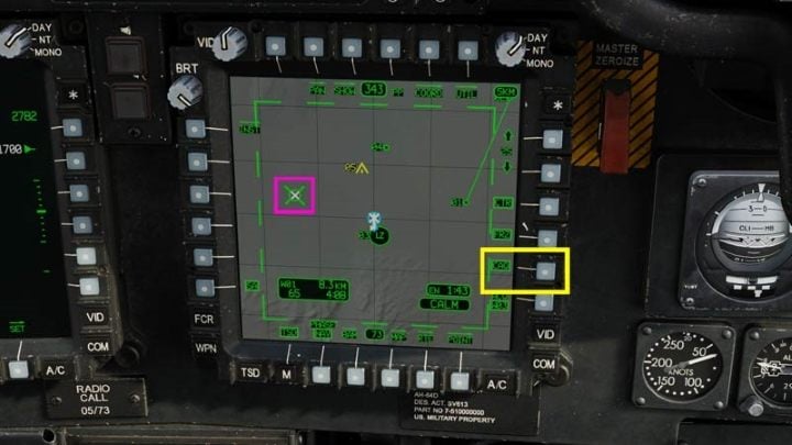 On the TSD, select the CAQ function and move the cursor to the desired place - DCS AH-64D Apache: Basic GPS Navigation and map points - Flight and Navigation - DCS AH-64 Apache Guide