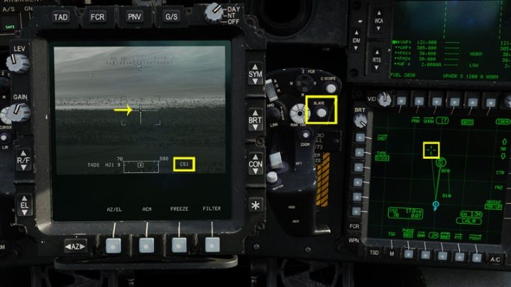 Press SLAVE button on the right grip (RHG) or where you assiged it in control settings - DCS AH-64D Apache: Sight Source and Acquisition Source - Systems and Sensors - DCS AH-64 Apache Guide