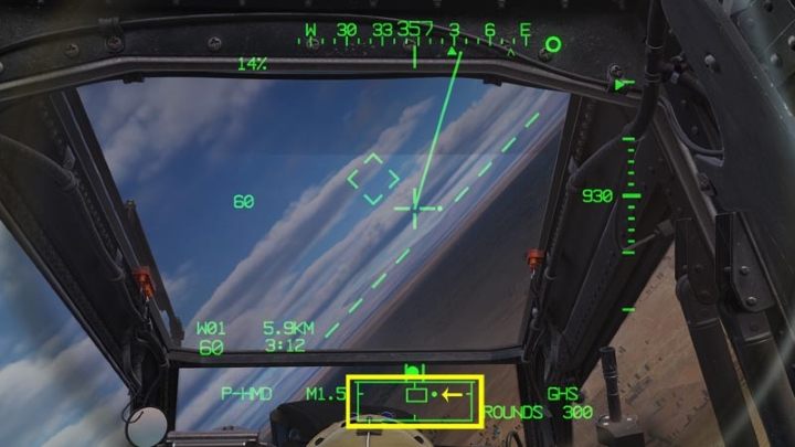 An indication of the current position of the acquisition source is also shown as the Cued Line-of-Sight Dot - DCS AH-64D Apache: Sight Source and Acquisition Source - Systems and Sensors - DCS AH-64 Apache Guide
