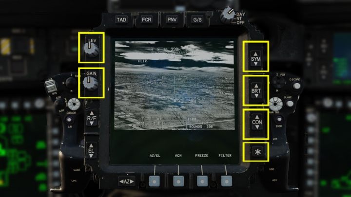 Use the buttons and knobs around the screen to calibrate the image quality - TADS - Target Acquisition and Designation Sight - Systems and Sensors - DCS AH-64 Apache Guide