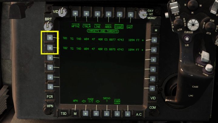 From the displayed target list, select the target number you want the TADS camera or the Cued LOS Reticle to point again at - TADS - Target Acquisition and Designation Sight - Systems and Sensors - DCS AH-64 Apache Guide
