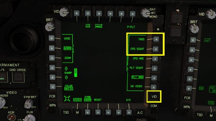 Press the VID button on one of the MPD monitors - TADS - Target Acquisition and Designation Sight - Systems and Sensors - DCS AH-64 Apache Guide