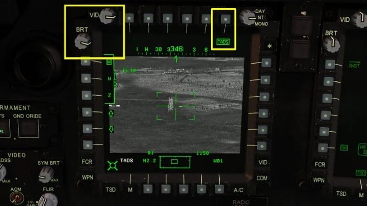 Use the VID and BRT knobs to adjust the image to the current lighting conditions - TADS - Target Acquisition and Designation Sight - Systems and Sensors - DCS AH-64 Apache Guide