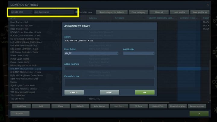 Select the CPG AH-64D category and the AXIS COMMANDS subcategory - TADS - Target Acquisition and Designation Sight - Systems and Sensors - DCS AH-64 Apache Guide