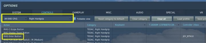 In the case of the left knob, it is worth adding the CURSOR CONTROLLER ENTER action to the analog knob button so that it works like in real life - TADS - Target Acquisition and Designation Sight - Systems and Sensors - DCS AH-64 Apache Guide