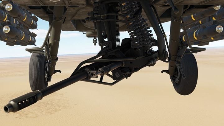 The turret of the gun can tilt it within a range of up to: 60 degrees down, 11 degrees up and within 86 degrees sideways - DCS AH-64D Apache: M230 30mm Chain Gun AWS - Weapons Employment - DCS AH-64 Apache Guide