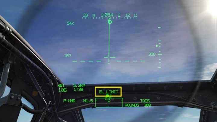 Elevation Limit appears when the sight is aimed too high or too low than the gun barrel can yaw - DCS AH-64D Apache: M230 30mm Chain Gun AWS - Weapons Employment - DCS AH-64 Apache Guide