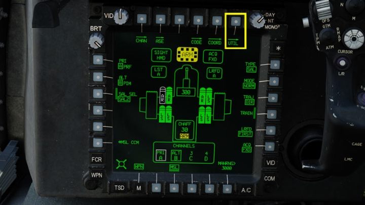Press the UTIL button - DCS AH-64D Apache: AGM-114K Hellfire II Missile - Weapons Employment - DCS AH-64 Apache Guide