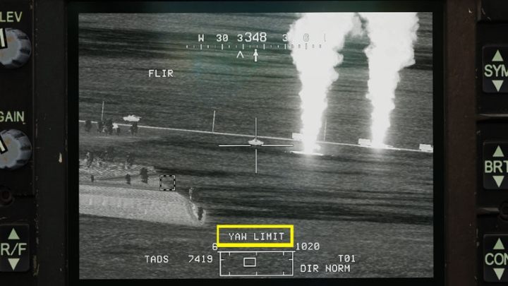 Above the Field of Regard, messages from the Weapon Inhibit group are displayed about the current restrictions on using the active weapon - DCS AH-64D Apache: AGM-114K Hellfire II Missile - Weapons Employment - DCS AH-64 Apache Guide