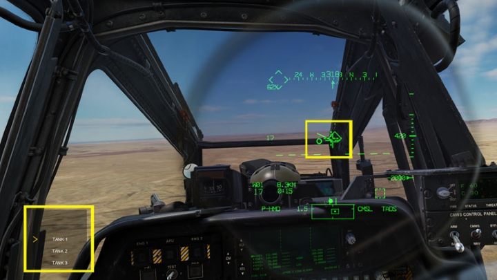 Point the IHADSS LOS Reticle on the target area and press the George AI Interface UP SHORT (default "W") to start searching for targets at that location - DCS AH-64D Apache: AGM-114K Hellfire II Missile - Weapons Employment - DCS AH-64 Apache Guide
