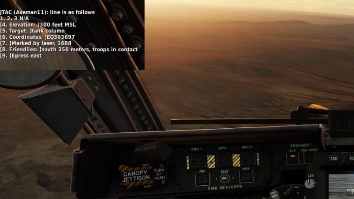 Press RAlt / to bring up the radio menu, then select F4 - JTAC and report the desired time to spent in the area - DCS AH-64D Apache: AGM-114K Hellfire II Missile - Weapons Employment - DCS AH-64 Apache Guide