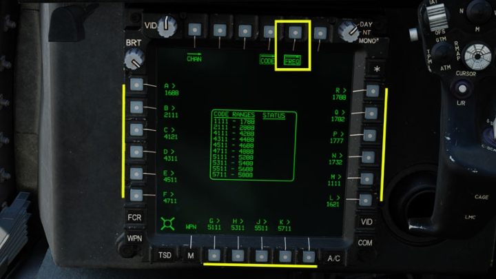 If necessary, you can change specific code numbers by selecting the FREQ (frequency) function - DCS AH-64D Apache: AGM-114K Hellfire II Missile - Weapons Employment - DCS AH-64 Apache Guide