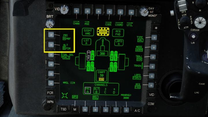 On the main screen, you can change the code assignments for the channels: Primary 1 PRI and Backup 2 ALT - DCS AH-64D Apache: AGM-114K Hellfire II Missile - Weapons Employment - DCS AH-64 Apache Guide
