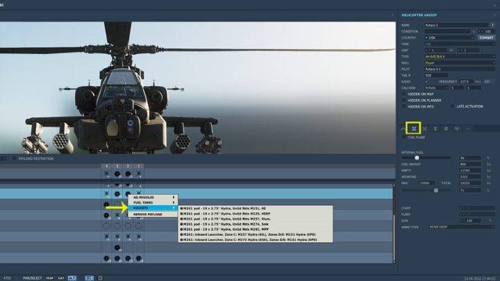 You can load unguided rockets in the mission editor in the "Rockets" category - DCS AH-64D Apache: 2.75 Unguided Rockets Hydra-70 - Weapons Employment - DCS AH-64 Apache Guide
