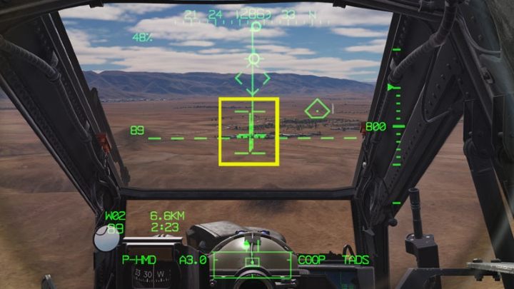 Place the LOS Reticle on the acquisition source marked with a Cued LOS Reticle - DCS AH-64D Apache: 2.75 Unguided Rockets Hydra-70 - Weapons Employment - DCS AH-64 Apache Guide