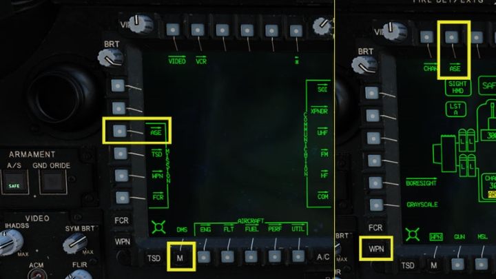 Select the shortcut to the M main menu or the WPN - weapon screen - DCS AH-64D Apache: ASE - Aircraft Survivability Equipment - Systems and Sensors - DCS AH-64 Apache Guide