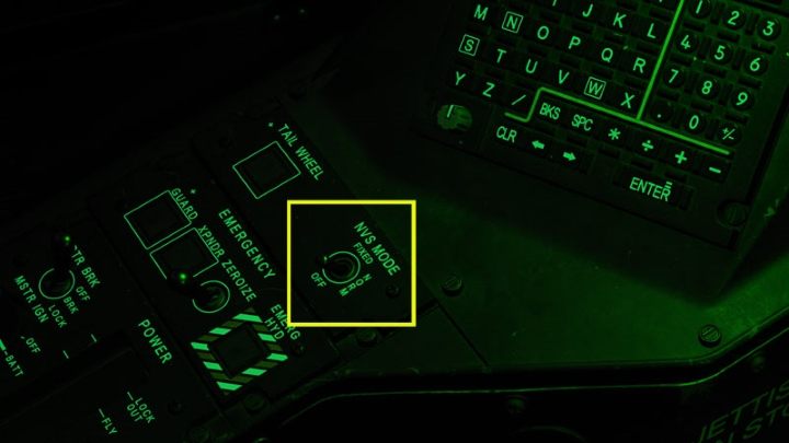 Make sure you have the IHADSS monocle turned on, set the NVS MODE switch under the keyboard to - DCS AH-64D Apache: PNVS - Pilot Night Vision System - how to use night vision? - Systems and Sensors - DCS AH-64 Apache Guide
