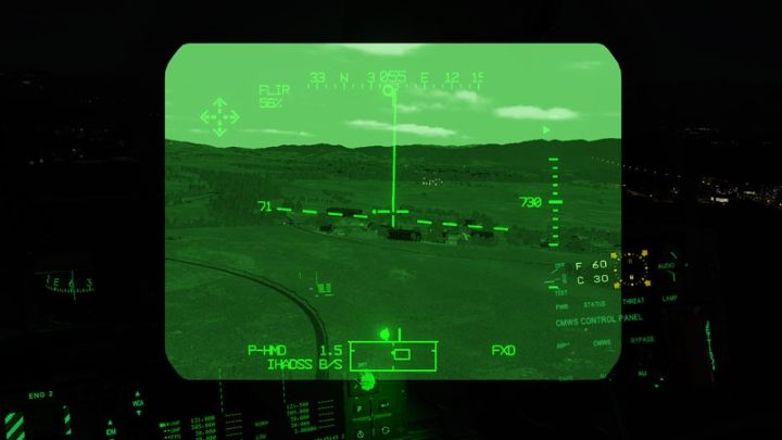 The PNVS camera will follow the pilot's head movements with the NORM setting or will always show the area in front of the helicopter with the FIXED setting on the collective - DCS AH-64D Apache: PNVS - Pilot Night Vision System - how to use night vision? - Systems and Sensors - DCS AH-64 Apache Guide