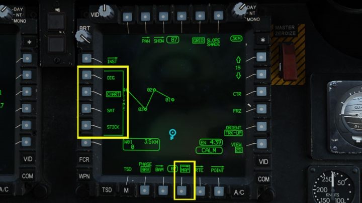 Press the MAP button to enter the Map submenu - DCS AH-64D Apache: TSD - Tactical Situation Display - Systems and Sensors - DCS AH-64 Apache Guide