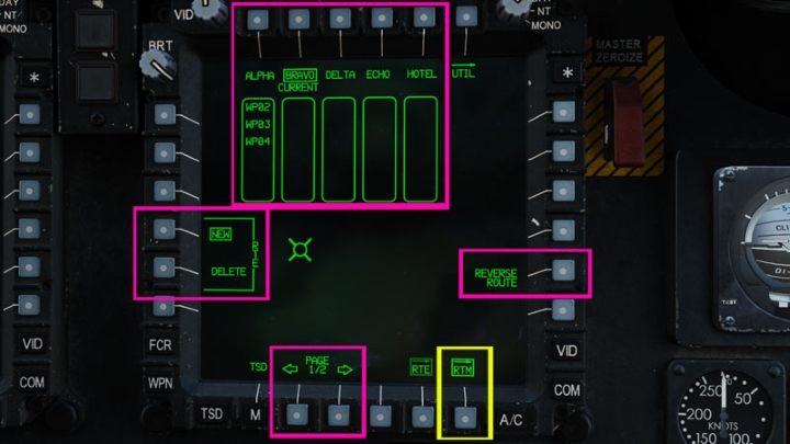 Press RTM (Route Manager) to enter the route management menu - DCS AH-64D Apache: TSD - Tactical Situation Display - Systems and Sensors - DCS AH-64 Apache Guide