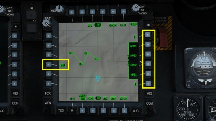 Select the RTE menu, then click the DEL button followed by a desired route point from the list on the right - DCS AH-64D Apache: TSD - Tactical Situation Display - Systems and Sensors - DCS AH-64 Apache Guide