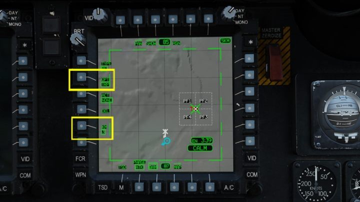 Select the TRP mode and the size of the zone in KM (kilometers) - DCS AH-64D Apache: TSD - Tactical Situation Display - Systems and Sensors - DCS AH-64 Apache Guide