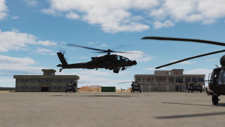 The AH-64D Apache can taxi and take off in various ways, depending on the available space, weather conditions and the weight of the helicopter - DCS AH-64D Apache: Taxi and Take Off - Flight and Navigation - DCS AH-64 Apache Guide