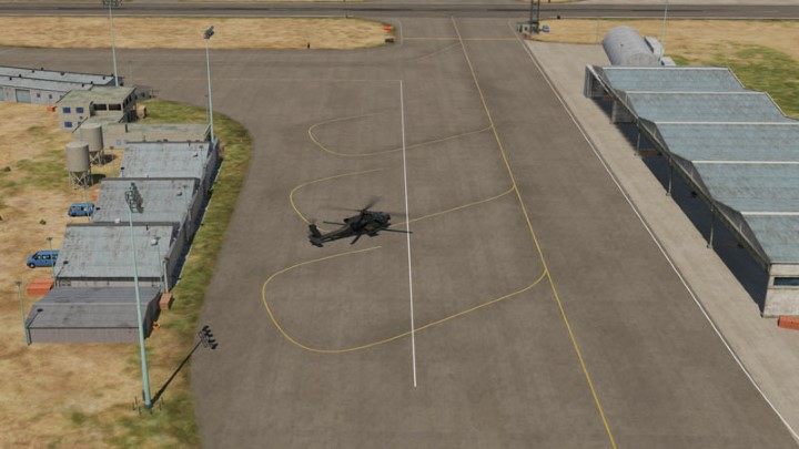 If you don't know the landing site, press the F2 key to look around for a convenient take-off place or path to the runway - DCS AH-64D Apache: Taxi and Take Off - Flight and Navigation - DCS AH-64 Apache Guide