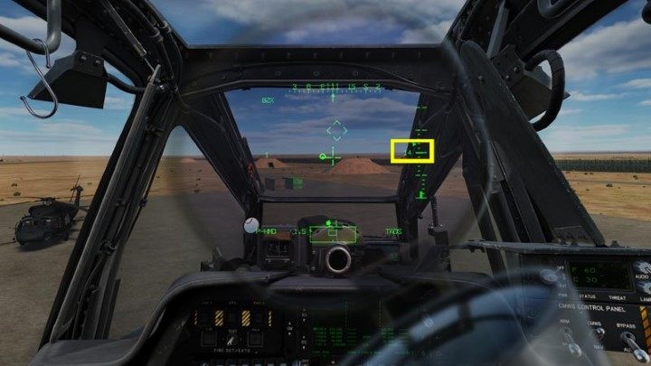Once the helicopter takes off of the ground, continue hovering until you reach the altitude that allows you to maneuver over obstacles - DCS AH-64D Apache: Taxi and Take Off - Flight and Navigation - DCS AH-64 Apache Guide