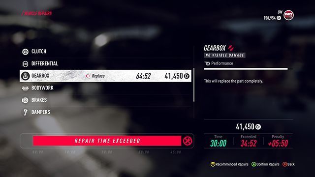 The time required to perform repairs can be checked in the bottom right corner of the screen. If it exceeds half an hour, you should choose another type of repair - quick instead of the standard one. - Career and Rallycross modes in DiRT Rally 2.0 - Basics - DiRT Rally 2.0 Guide