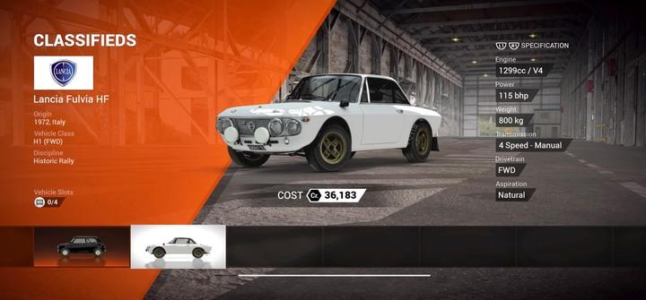 Among the available advertisements, you will often come across historic vehicles - Purchasing vehicles | Your Team - Your Team - DiRT 4 Game Guide