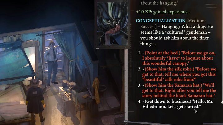 Enter the room behind the smoker and talk to the man standing by the window - Disco Elysium: Interview the Sunday friend - walkthrough - Body identification - Disco Elysium Guide