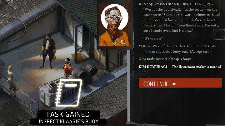 From the further conversation, you will learn, among other things, that Klaasje lied about her true identity and is actually called Katarzine Alasije - Disco Elysium: Get the whole story from Titus - walkthrough - Motive - Disco Elysium Guide