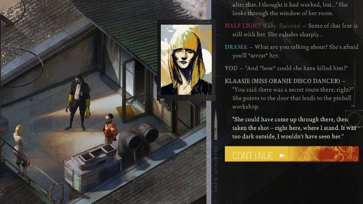 If you threaten the woman with arrest, she'll start looking for a way out of the situation and say she knows who might have murdered the mercenary and point to Ruby - Disco Elysium: Get the whole story from Titus - walkthrough - Motive - Disco Elysium Guide