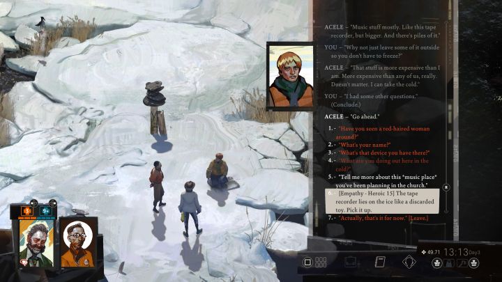 You don't have to exhaust all the dialogue options, starting Solve the Egg Head Puzzle quest in the Ravers tent earlier is not required, and you don't have to pass the Empathy skill check - Disco Elysium: What is Anodic Music? - walkthrough - Church and the Ravers - Disco Elysium Guide