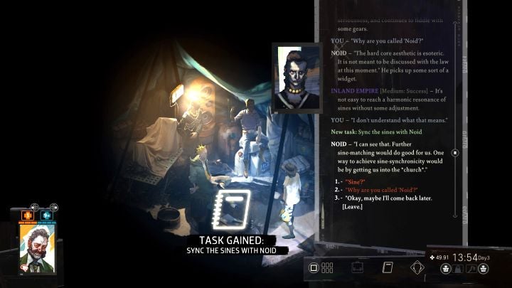 This is a short quest that you can unlock right after you start the quest Help Ravers start a nightclub - Disco Elysium: Sync the sines with Noid - walkthrough - Church and the Ravers - Disco Elysium Guide