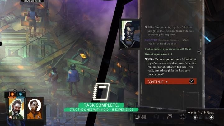 You have to complete the Help Ravers start a nightclub task first so that the ravers move into the church - Disco Elysium: Sync the sines with Noid - walkthrough - Church and the Ravers - Disco Elysium Guide