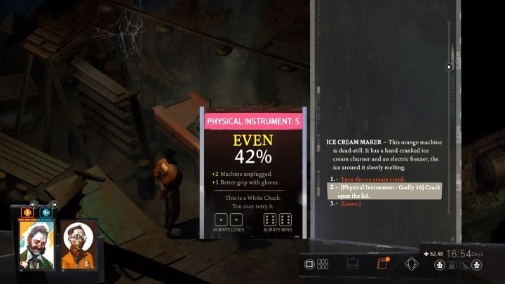 In order to forcibly open the ice cream maker, you have to pass a difficult Physical Instrument skill check - using Soona's Multi-Tool and disconnecting the power supply (nearby fuse box) will help you pass it - Disco Elysium: Help Soona with her project - walkthrough - Church and the Ravers - Disco Elysium Guide