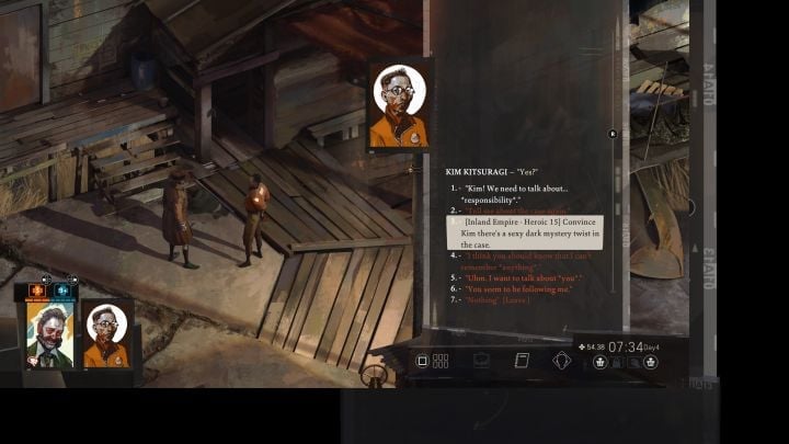 Talk to your partner - while talking to Kim, you need to bring up responsibility - Disco Elysium: Take on La Responsabilite - walkthrough - Political tasks - Disco Elysium Guide