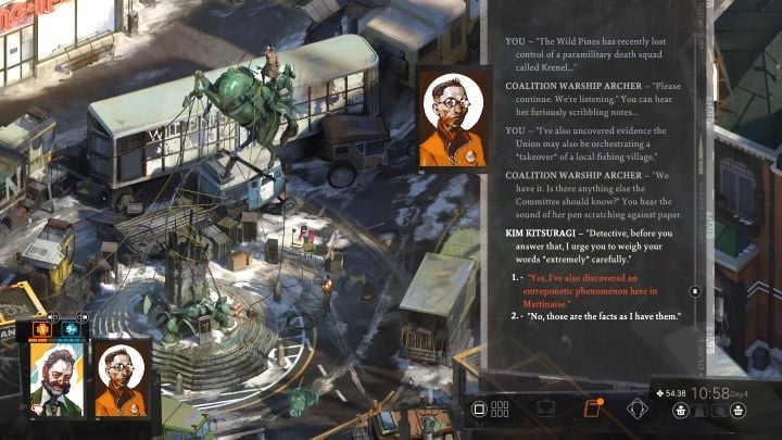 Passing it will cause Harry to send a warning to the Coalition about the situation in Martinaise and the need to intervene - Disco Elysium: Take on La Responsabilite - walkthrough - Political tasks - Disco Elysium Guide