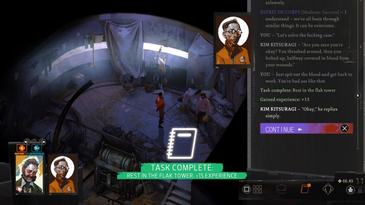 You will begin to explore the island in a dream, which will be part of the Offer figurines to Dolores Dei secret quest - we described it on a separate page of the guide - Disco Elysium: Rest in the flak tower - walkthrough - Other - Disco Elysium Guide