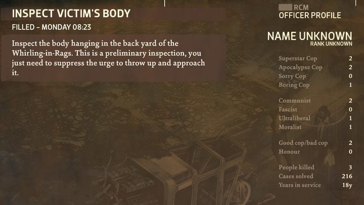 It is worth completing this task as early as possible to have full insight into statistics - Disco Elysium: Read the watermarks - walkthrough - Identity - Disco Elysium Guide