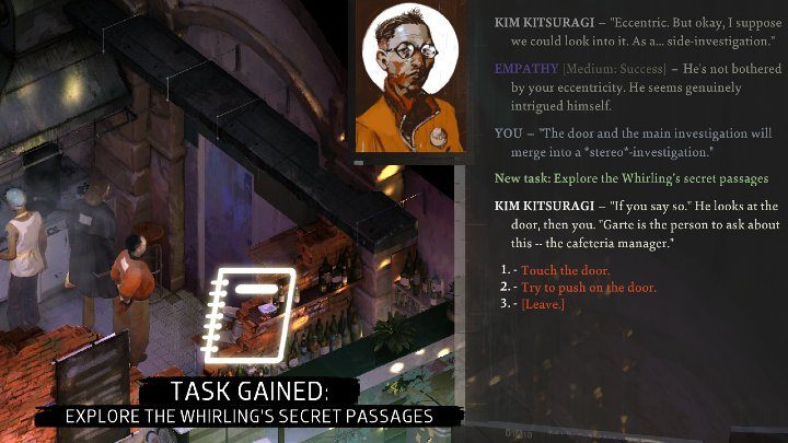 You activate this quest when you enter the kitchen and interact with the door visible in the image above - Disco Elysium: Explore the Whirlings secret passages - walkthrough - Other - Disco Elysium Guide