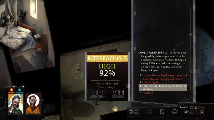 To break into the apartment you're going to need Chaincutters - this tool can be obtained by interacting with Kim's car which is parked near the hostel and searching the glove box - Disco Elysium: Split a kilo with Cuno - walkthrough - Other - Disco Elysium Guide