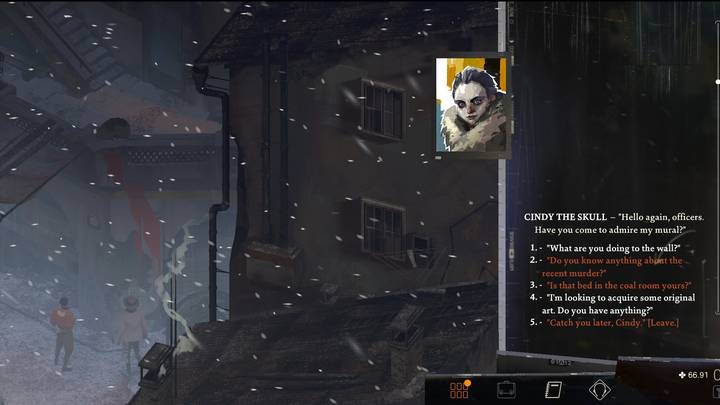 Talk to Cindy about acquiring some sort of art from her - Disco Elysium: Become a man of plenty - walkthrough - Political tasks - Disco Elysium Guide