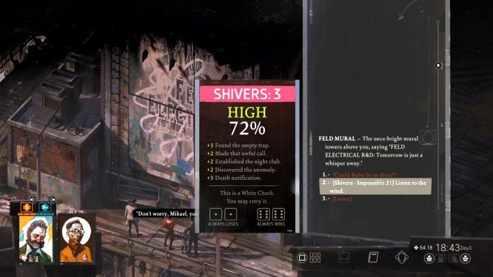 Your objective is to pass the Shivers skill check so that the protagonist can "consult the wind - Disco Elysium: Look for Ruby on the coast - walkthrough - Ruby and the shooter - Disco Elysium Guide