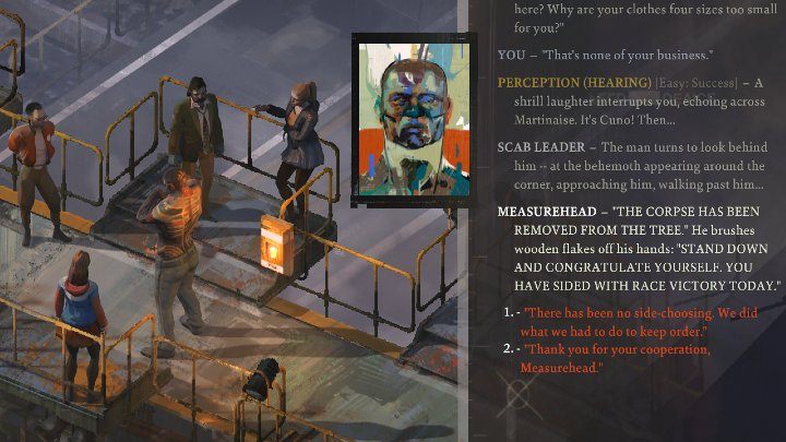 When the man returns, you can thank him for his help and cooperation - Disco Elysium: How to pull down hanged body? - FAQ - Disco Elysium Guide