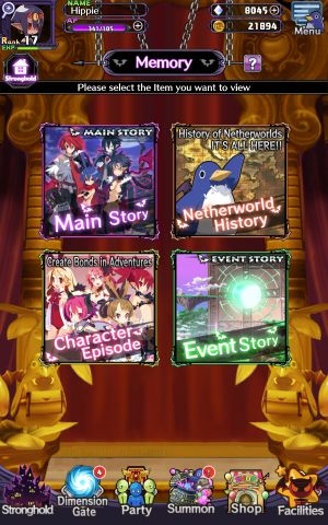 In Memory Shop you will find all the videos with dialogue sequences that you unlocked in the game from Main Story, Netherwold History or Events - Disgaea RPG: Facilities - Basics - Disgaea RPG Guide